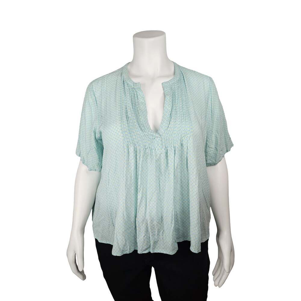 Old Navy Light Blue Pleated V-Neck Floral Print Blouse Cropped XXL